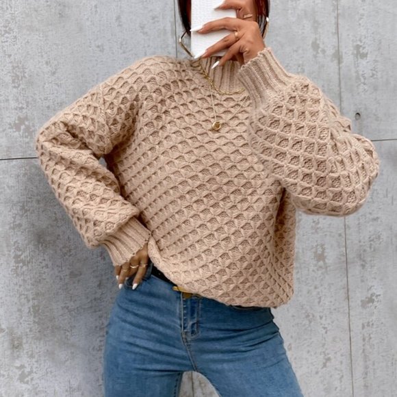 High Neck Textured Knit Sweater - Picture 2 of 5